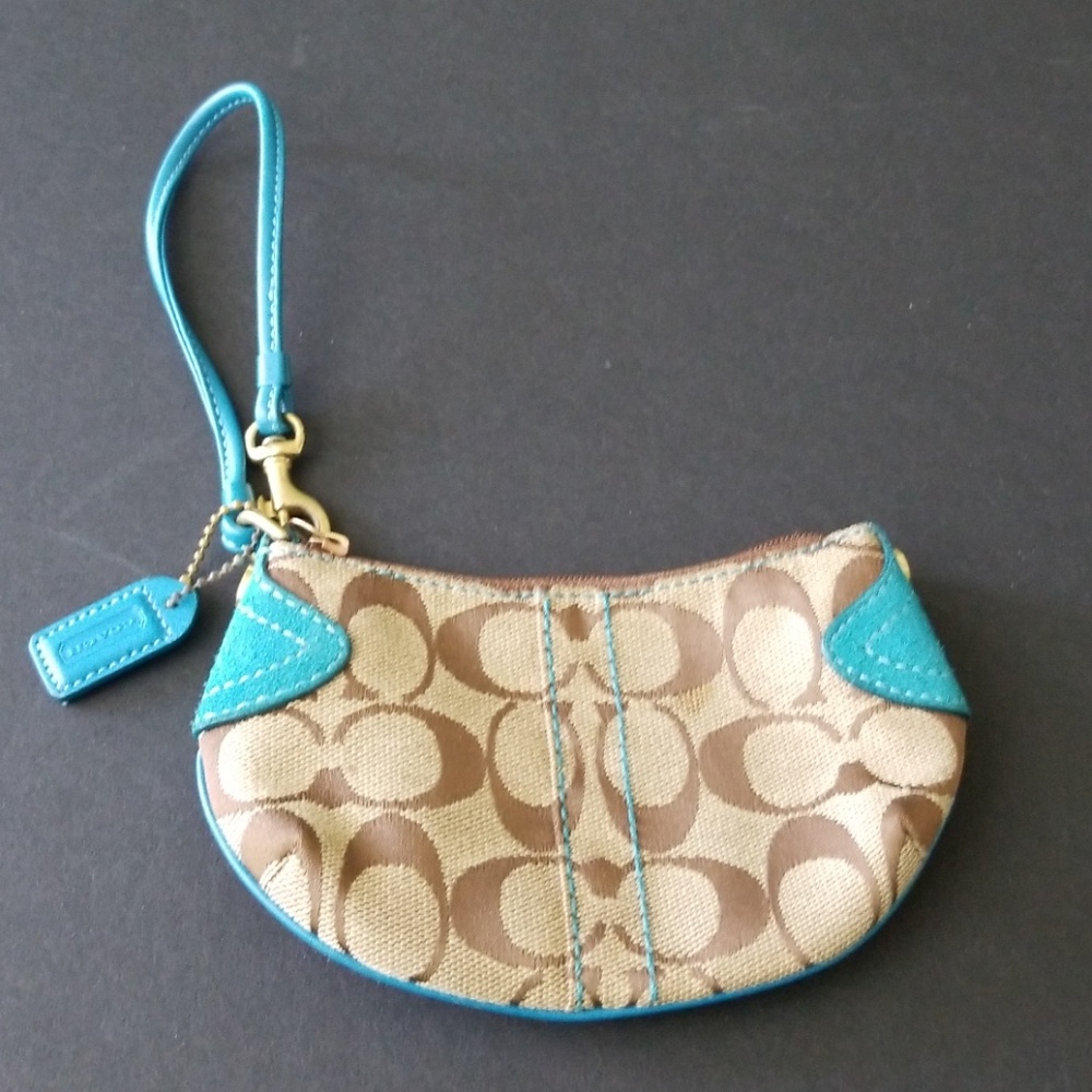 Coach signature teal wristlet